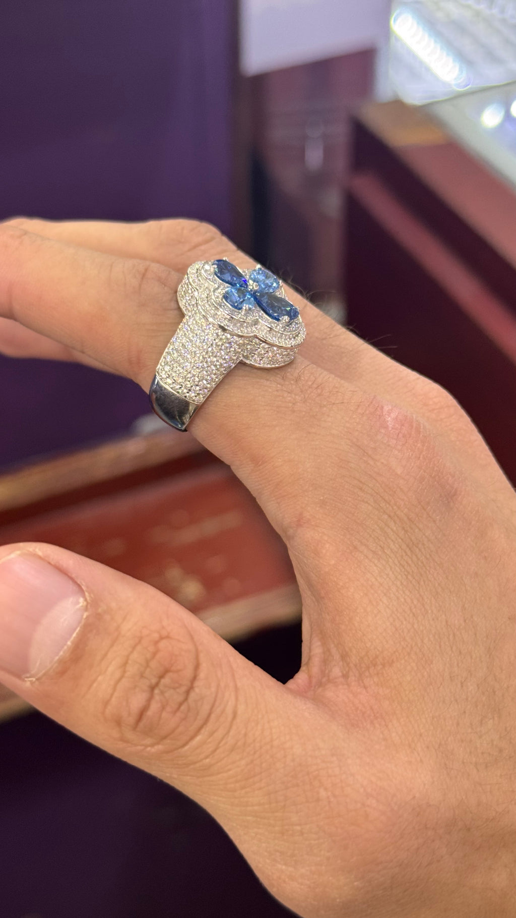 Anillo Trébol Moissanita Plata.925