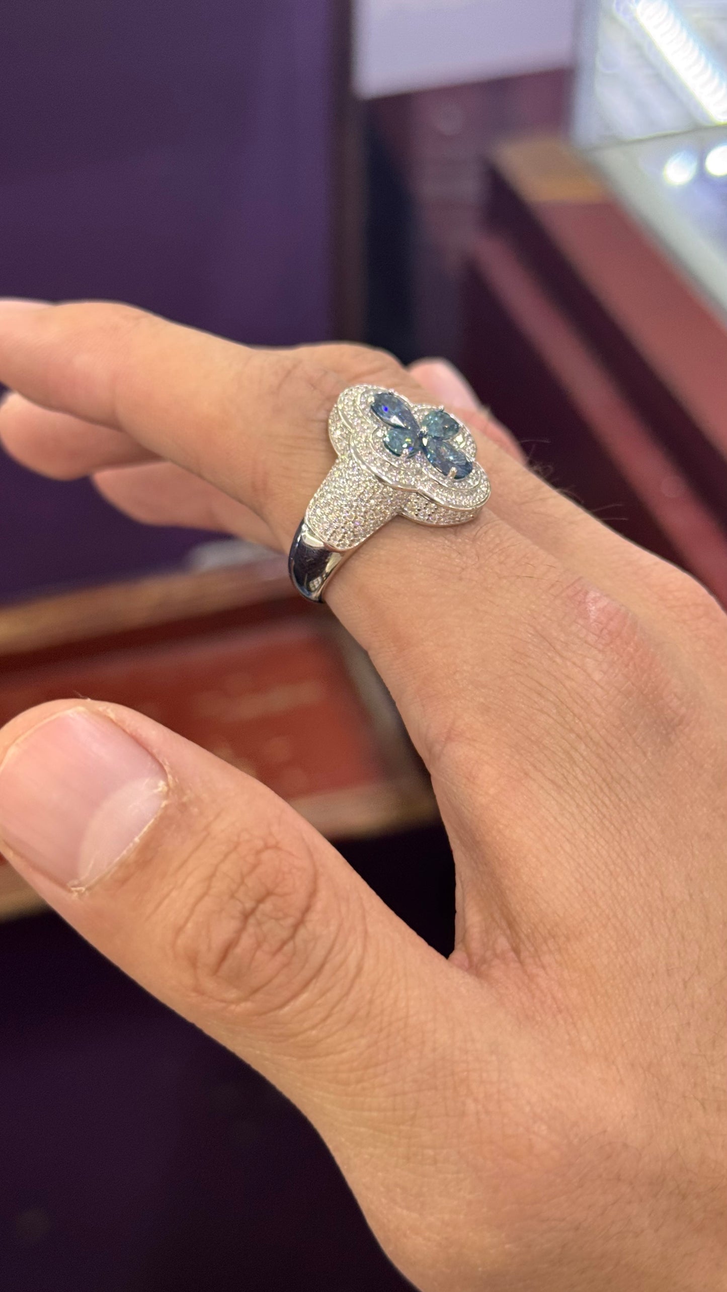 Anillo Trébol Moissanita Plata.925