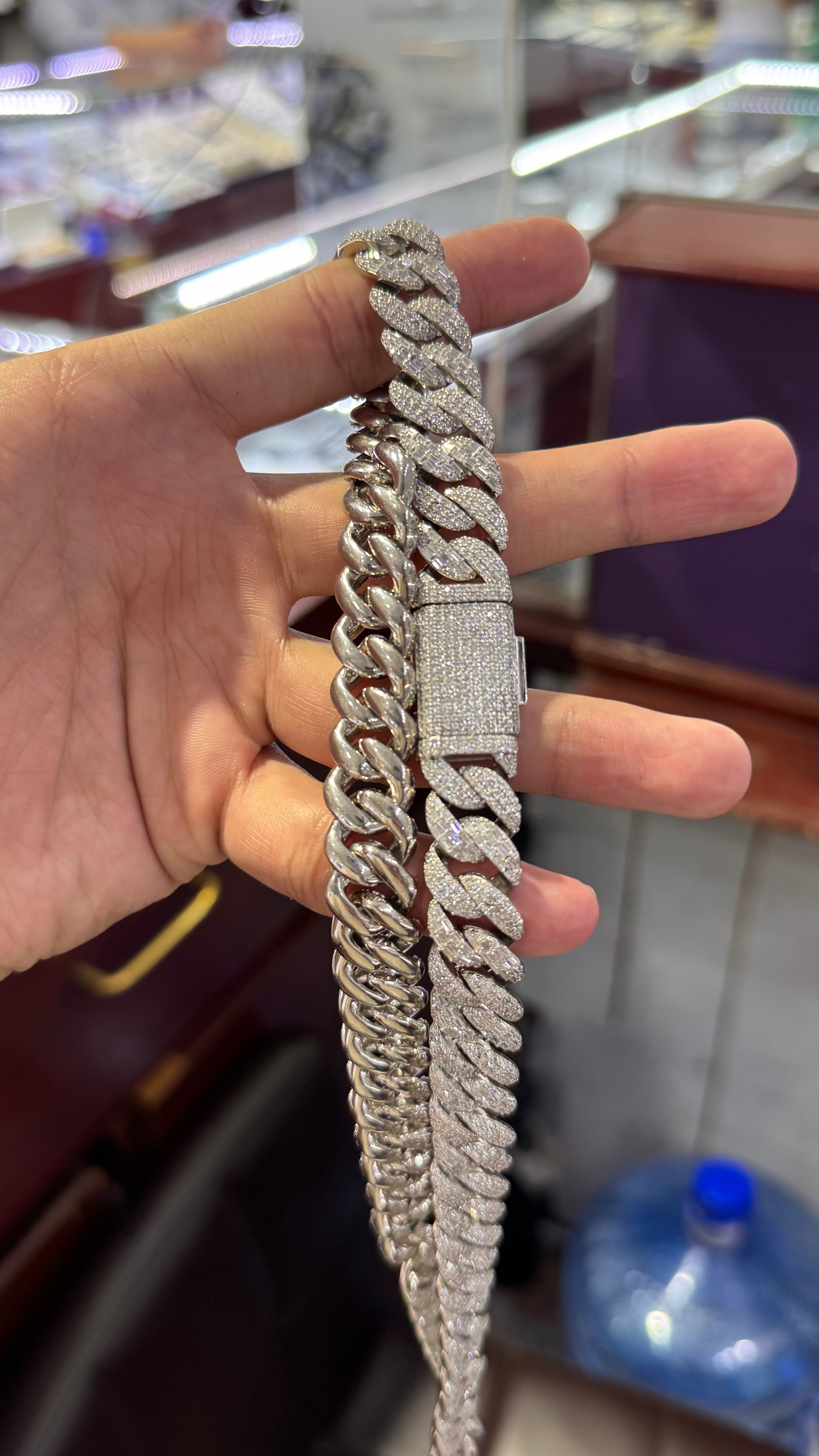 925 Silver Miami Baguette Chain