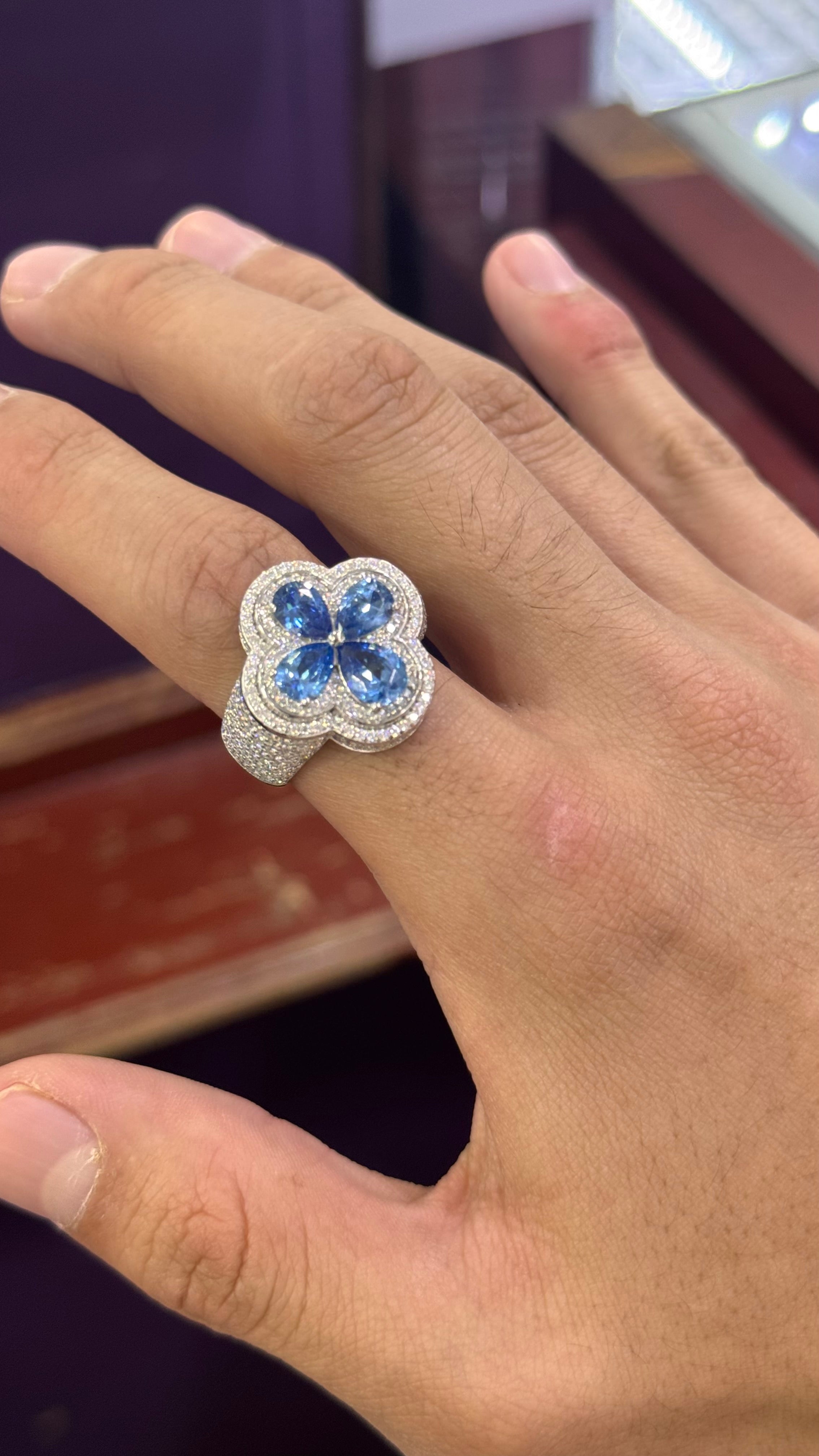 Anillo Trébol Moissanita Plata.925