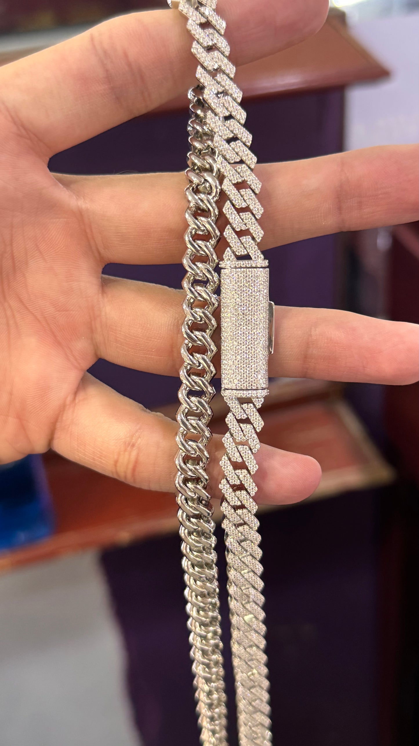 Cadena Miami Moissanita Plata.925