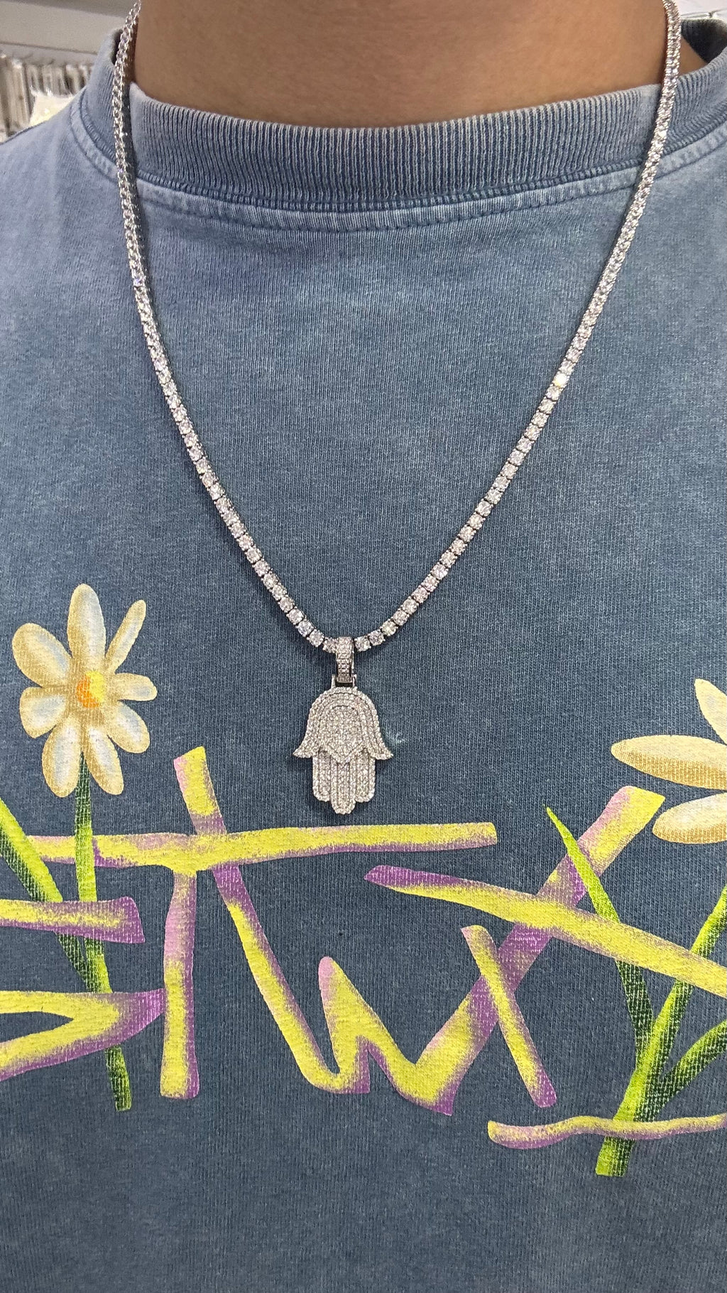 Dije Mano De Fátima Moissanita Plata.925