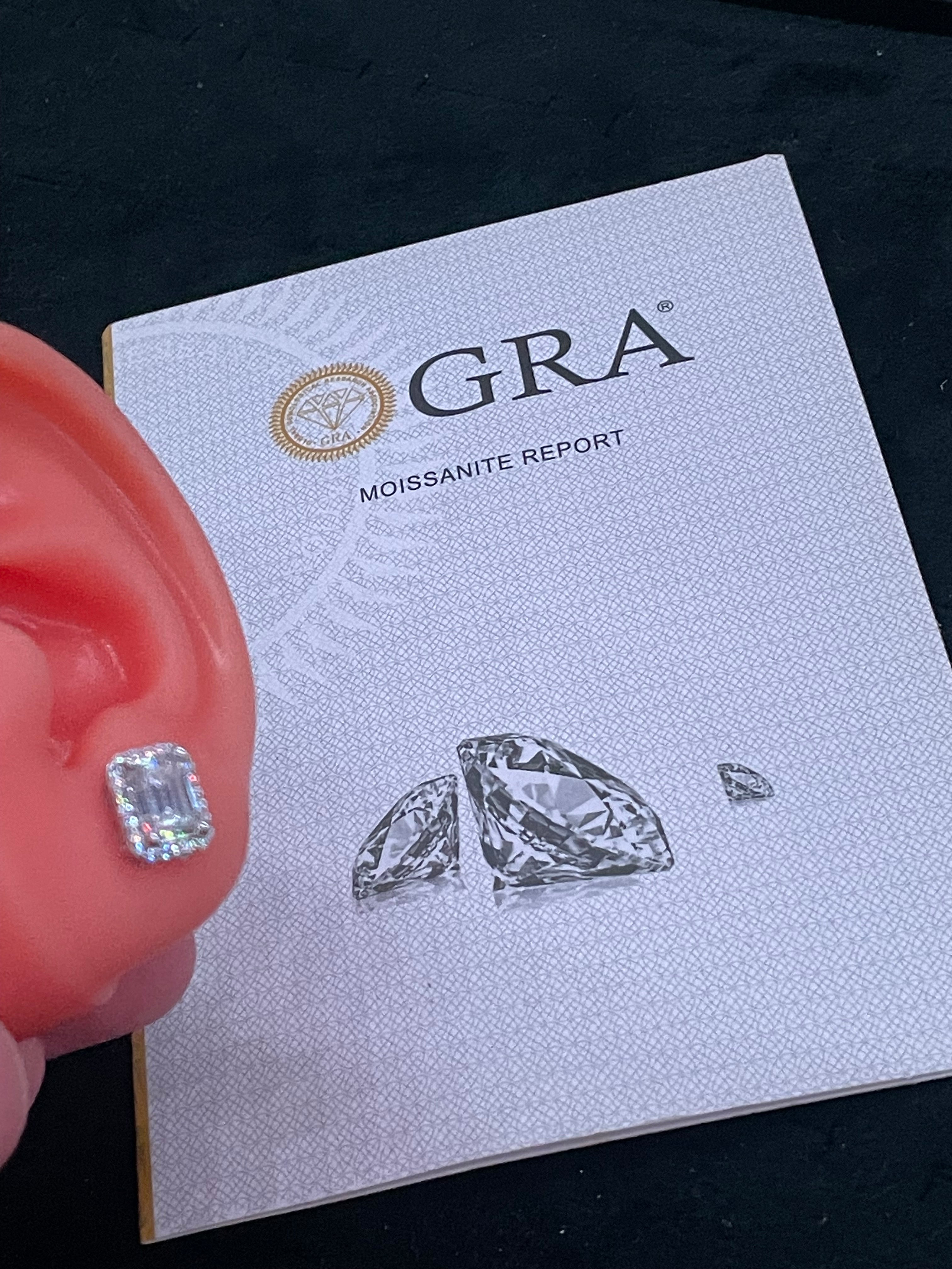 Aretes Baguette Moissanita Plata.925