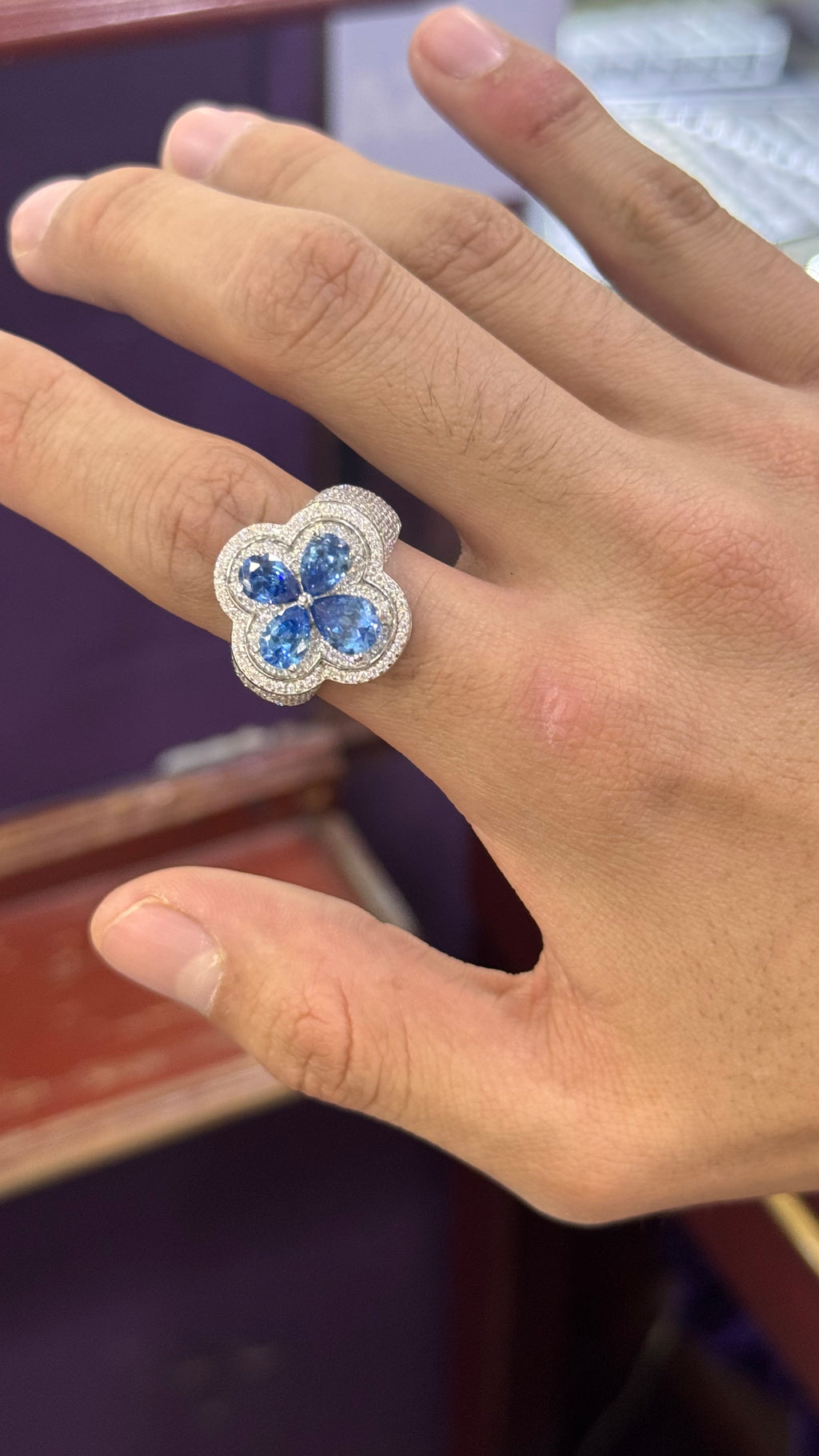 Anillo Trébol Moissanita Plata.925