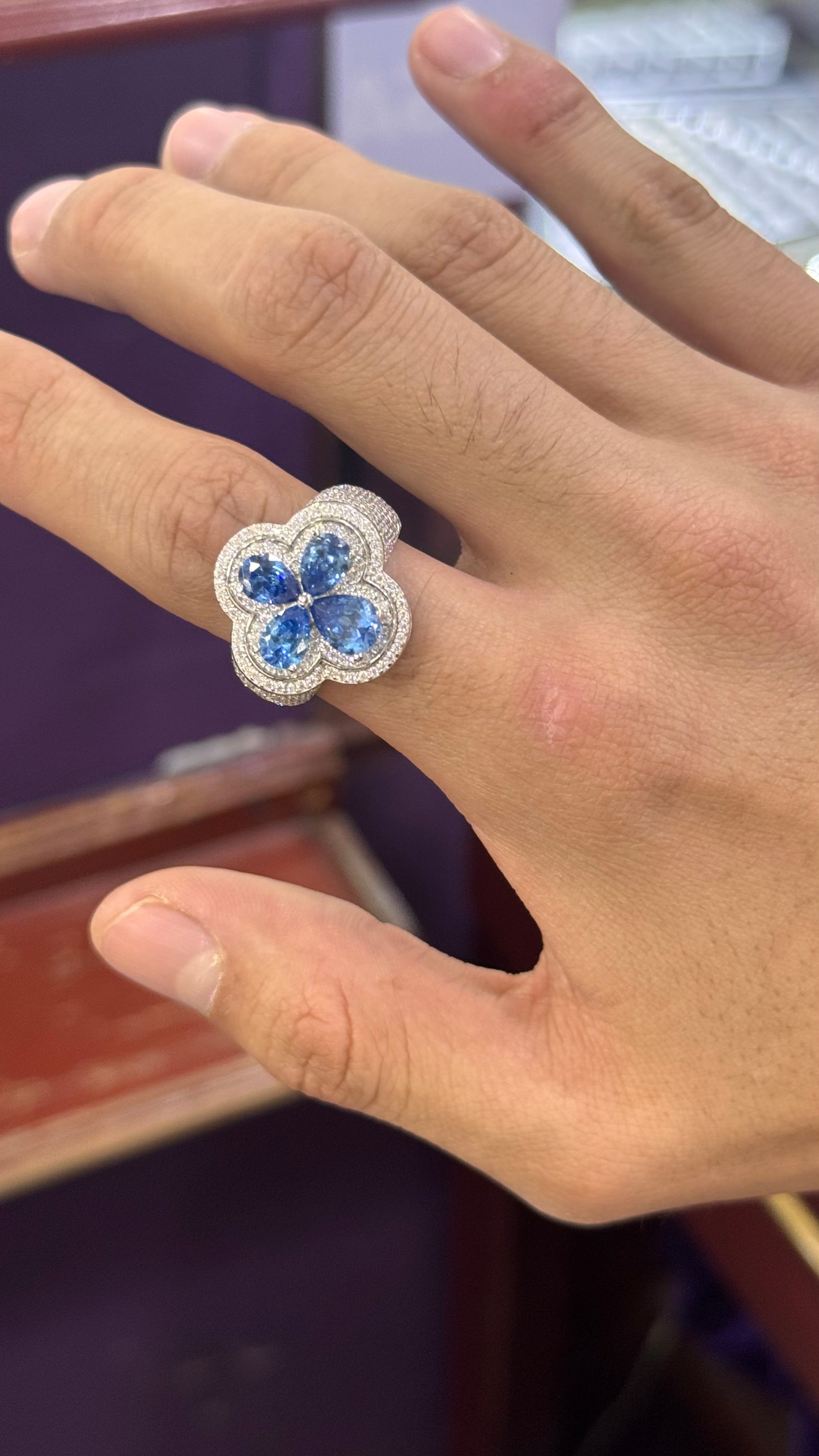 Anillo Trébol Moissanita Plata.925