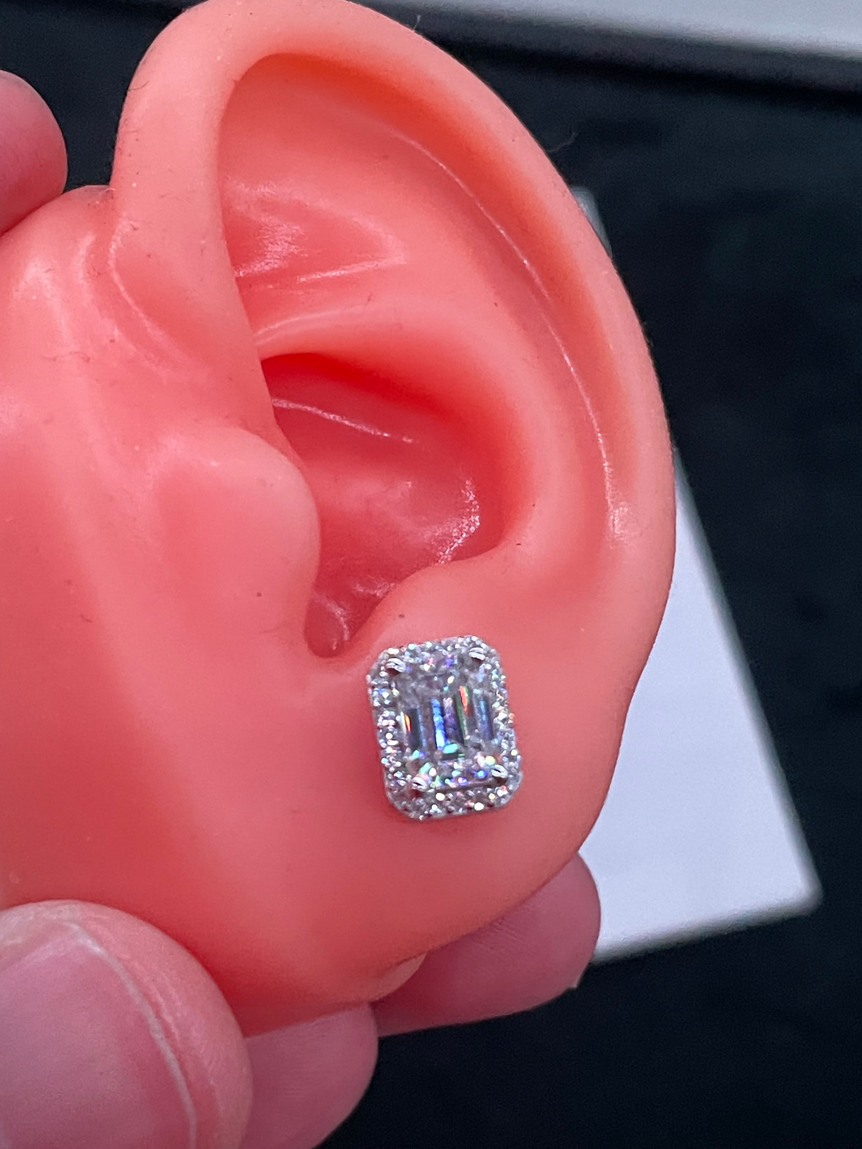 Aretes Baguette Moissanita Plata.925