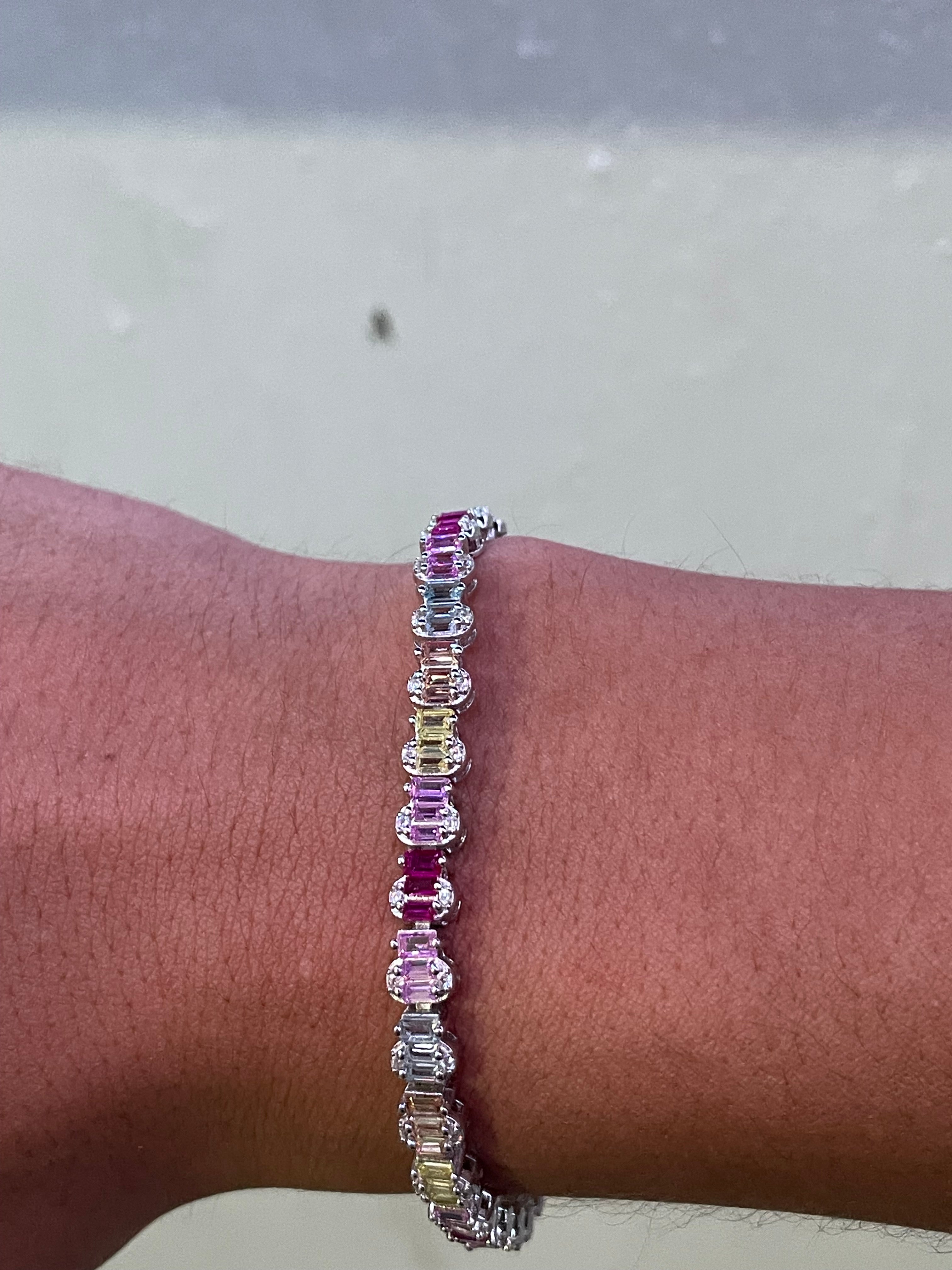 Pulso Baguette Arcoiris Plata.925