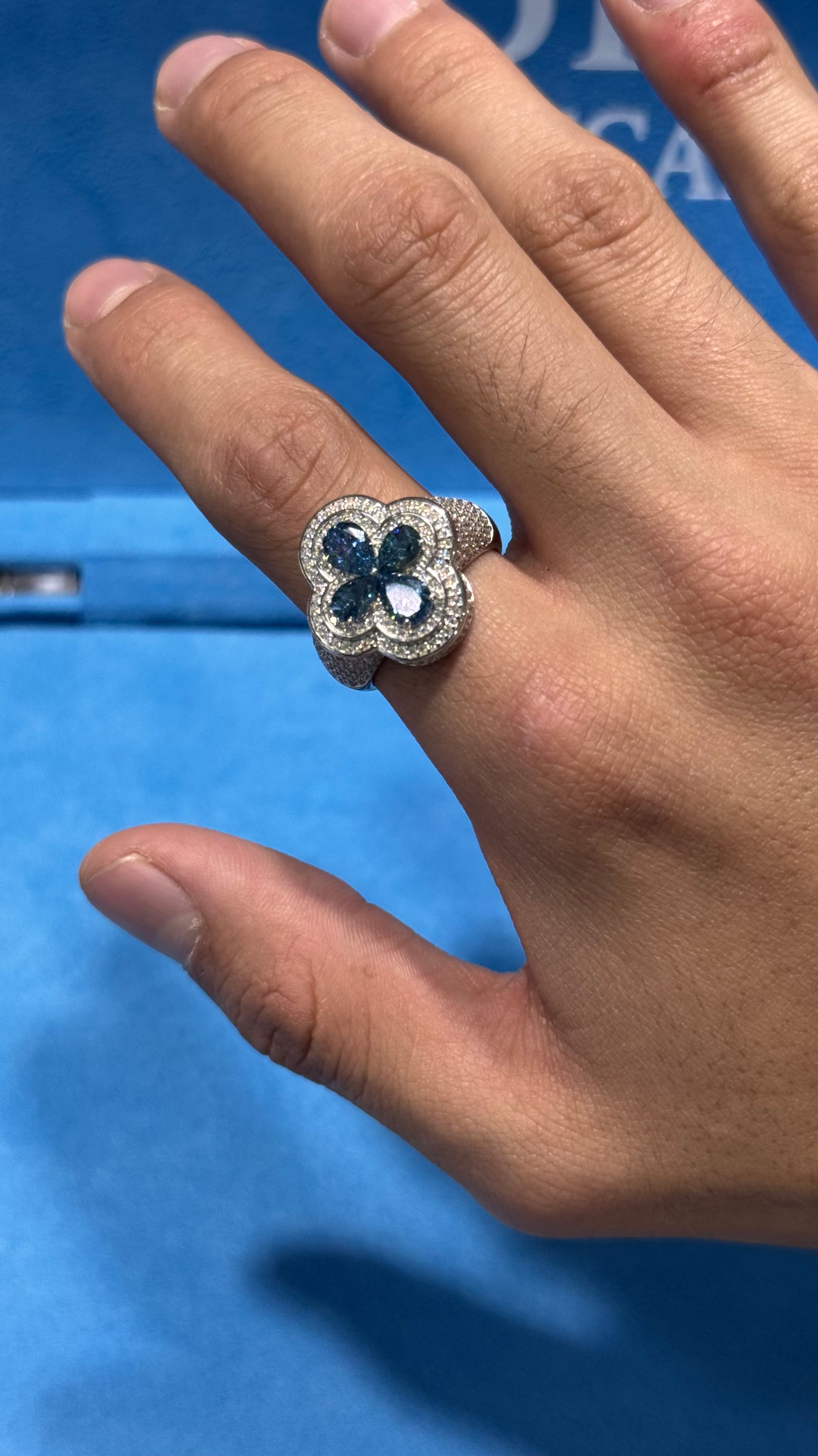 Anillo Trébol Moissanita Plata.925