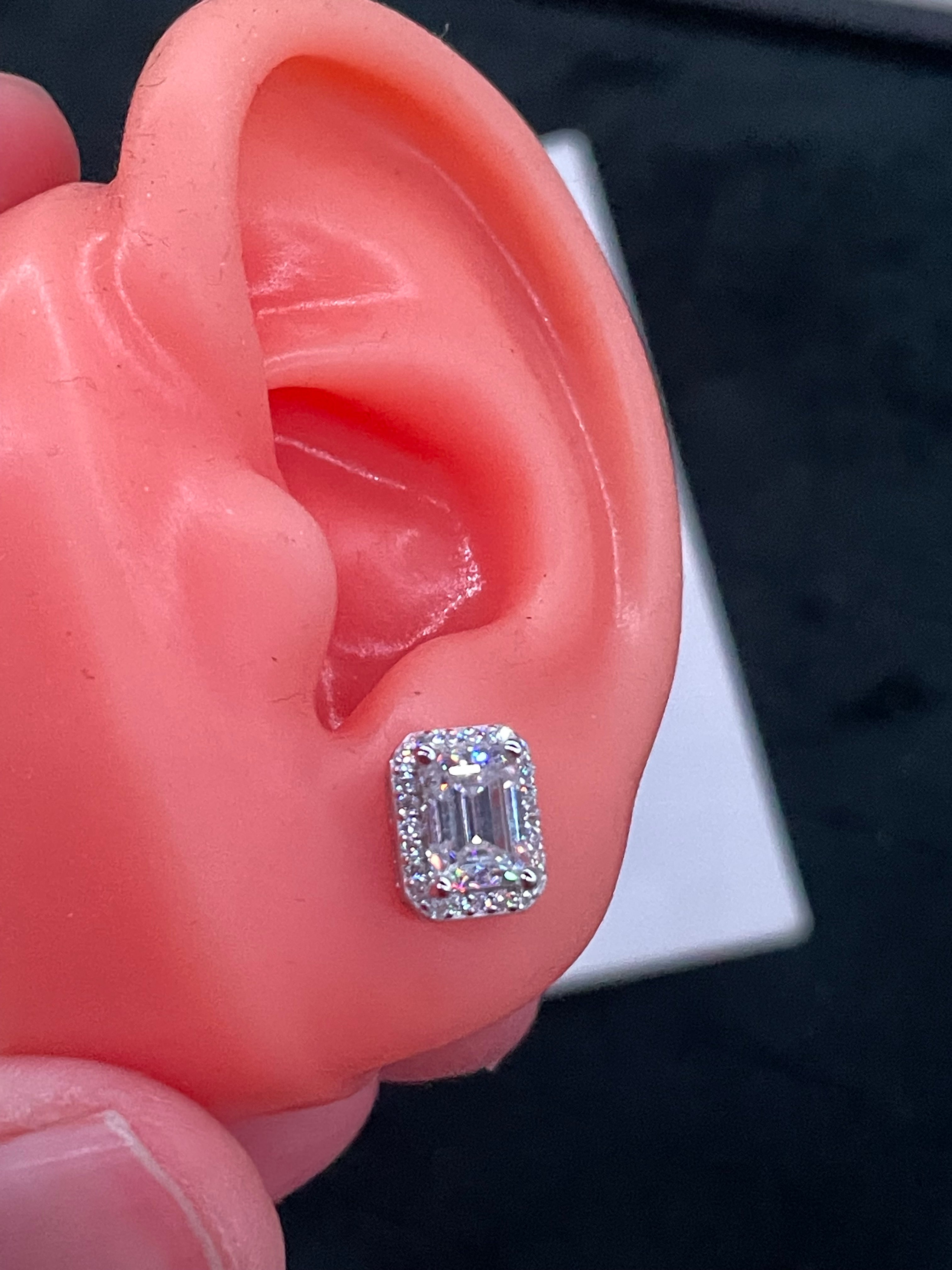 Aretes Baguette Moissanita Plata.925